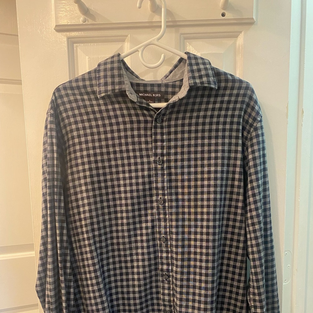 Michael Kors Gray and Black Casual Button Down Shirt